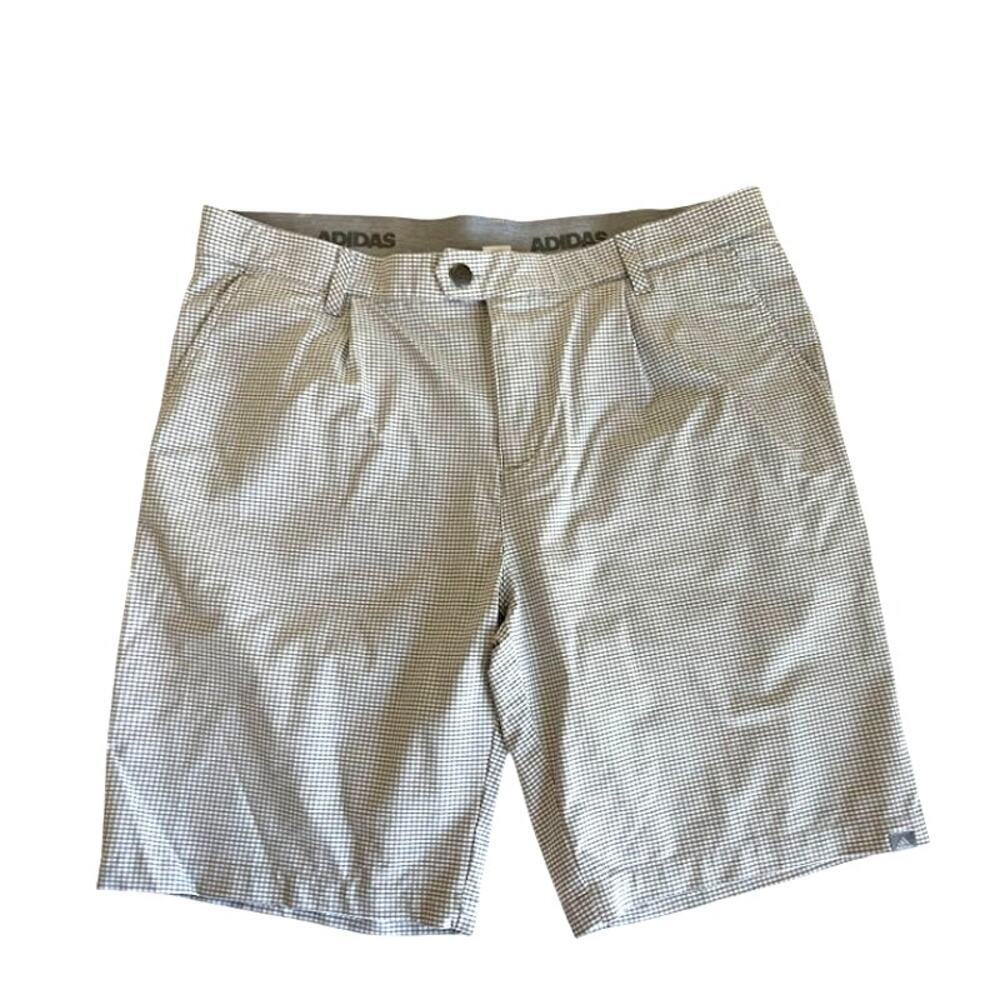 Men's Adidas‎ Golf Shorts Size 38 Inseam 9.5" Gingham Check Gray/White Pleated